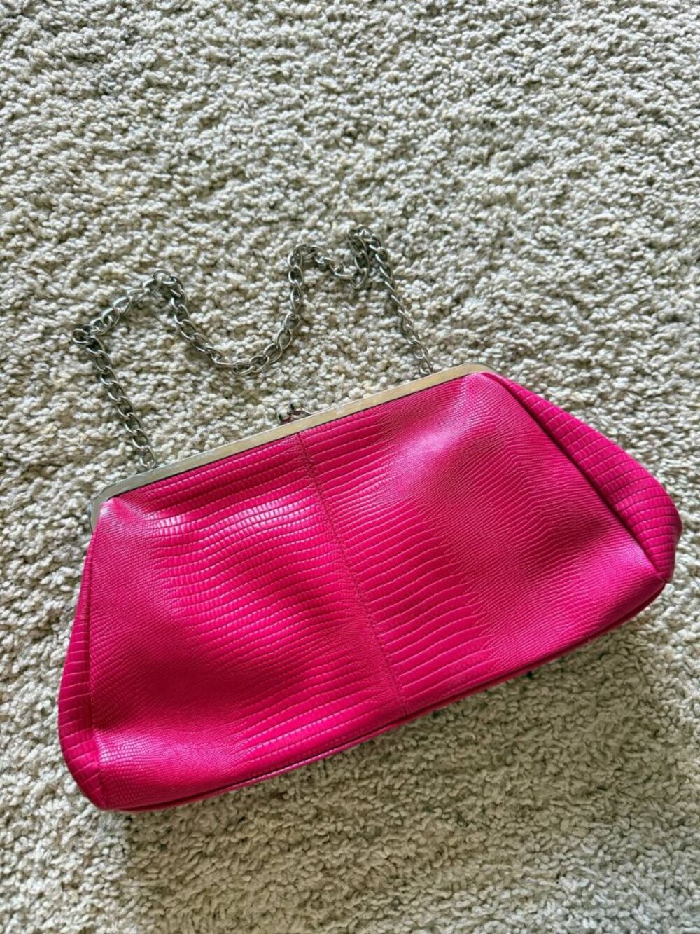 Lillian Vernon Hot Pink Lizard Embossed Genuine Leather Chain Clutch Bag